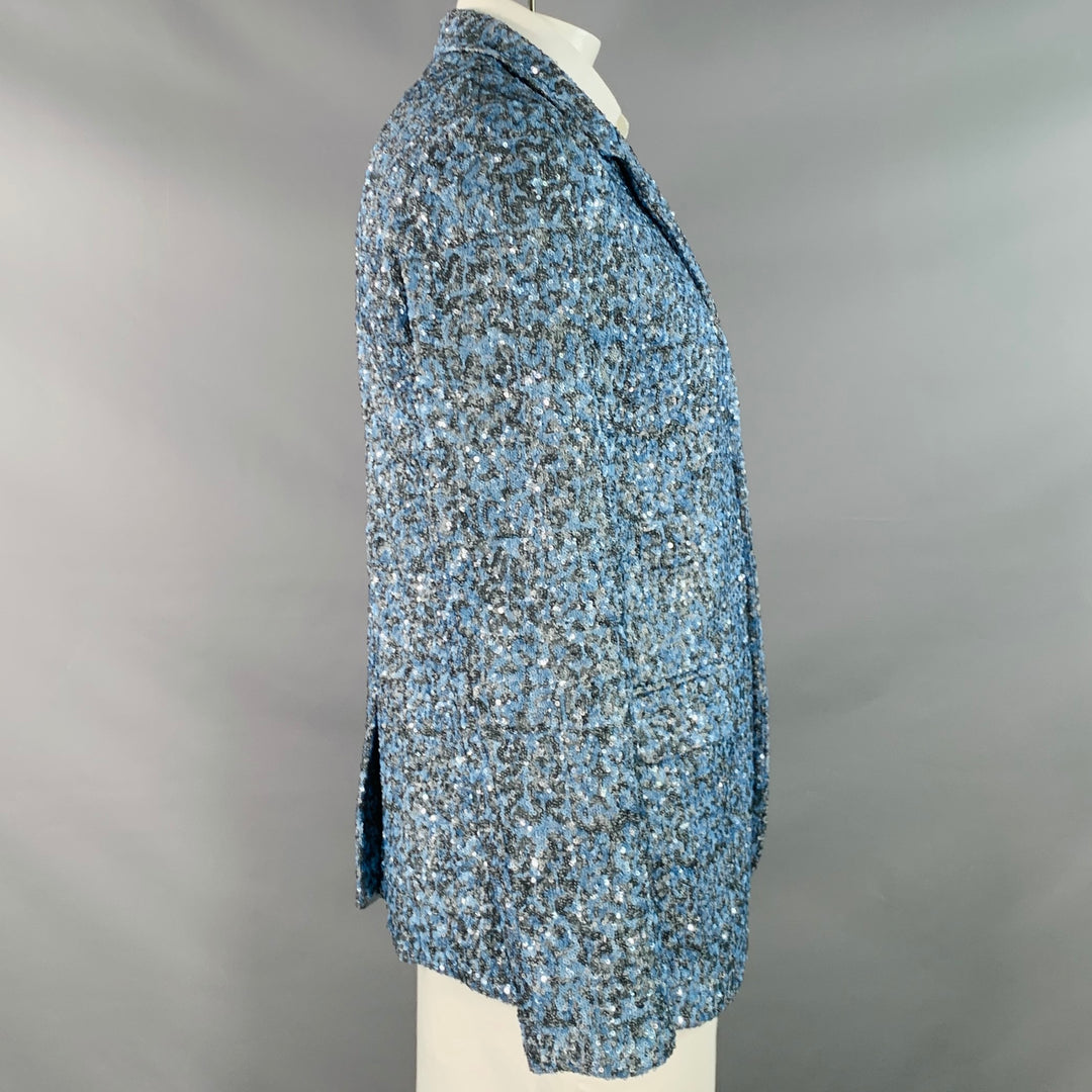 ZADIG & VOLTAIRE Size 42 Vanille Blue Grey Sequined Polyester Sport Coat