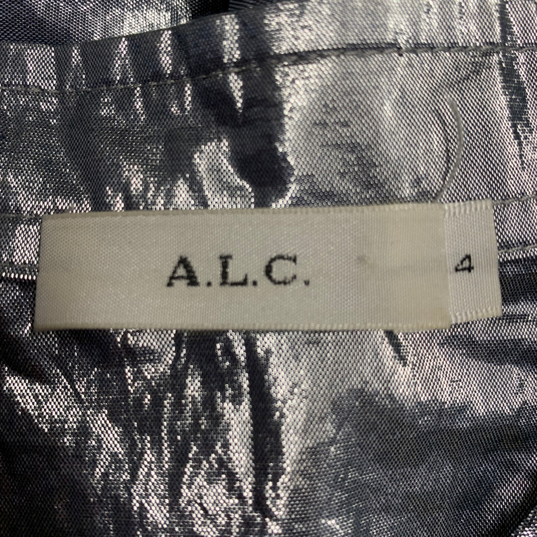 A.L.C. Size 4 Metallic Silver Cotton Blend Snaps Collarless Jacket