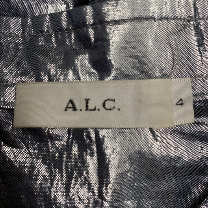 A.L.C. Size 4 Metallic Silver Cotton Blend Snaps Collarless Jacket