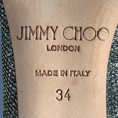 JIMMY CHOO Size 4 Gold Glitter Pointed Toe Stiletto Pumps