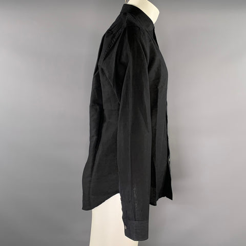 THEORY Size M Black Solid Linen Cotton Wool Pointed Collar Long Sleeve Shirt