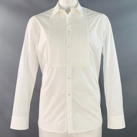 NILI LOTAN Size XL White Cotton Pleated Bib Tuxedo Long Sleeve Shirt