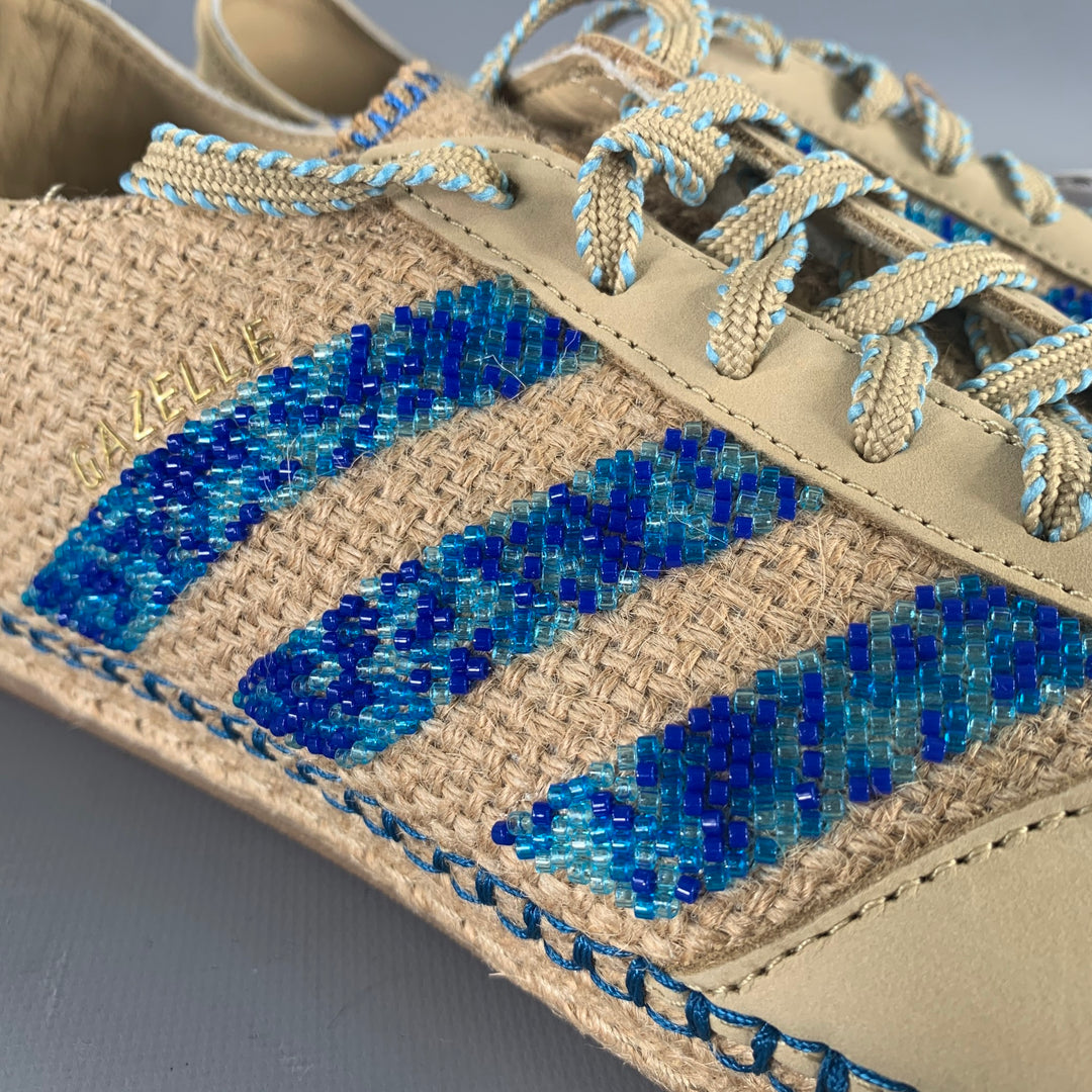 ADIDAS Size 10.5 Khaki Blue Mixed Patterns Mixed Fabrics Yacht Sneakers