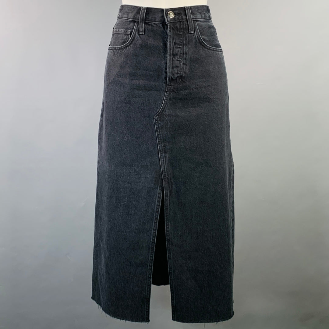 FAVORITE DAUGHTER Size 25 The Sadie Black Denim Twill Button Fly Midi Skirt