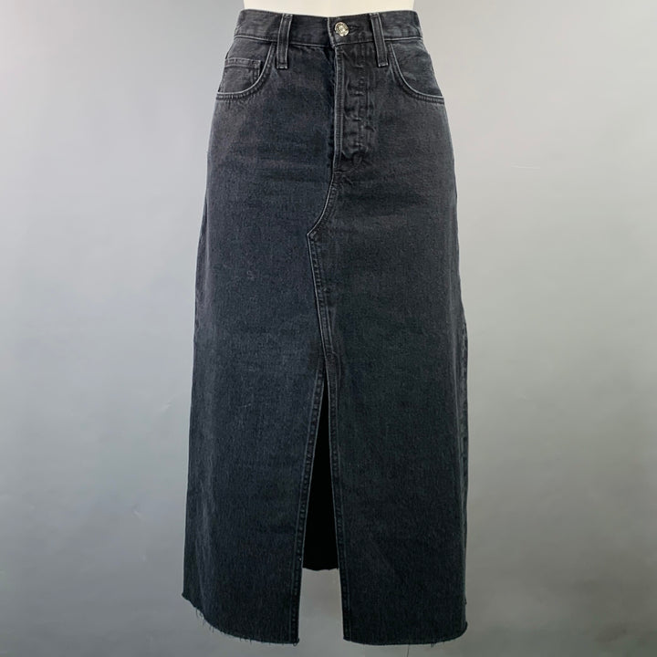 FAVORITE DAUGHTER Size 25 The Sadie Black Denim Twill Button Fly Midi Skirt