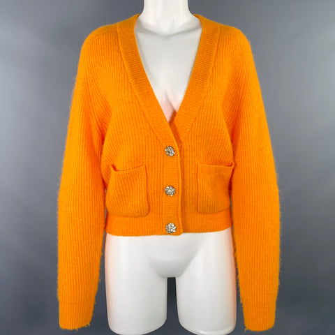 GANNI Size S Orange Alpaca Blend Rhinestones Knit Cardigan