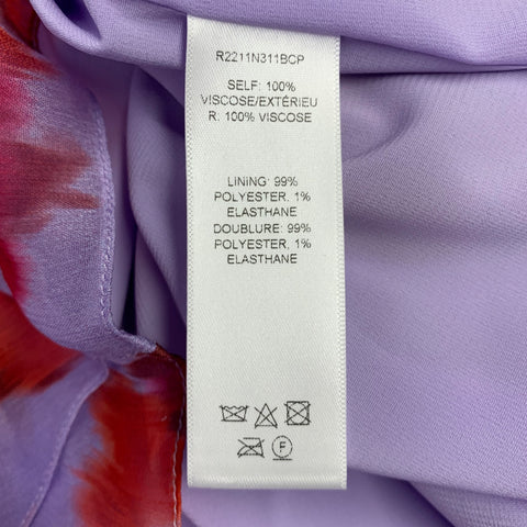 CAROLINA HERRERA Size 2 Purple Red Viscose Abstract Floral Ruffle Midi Skirt