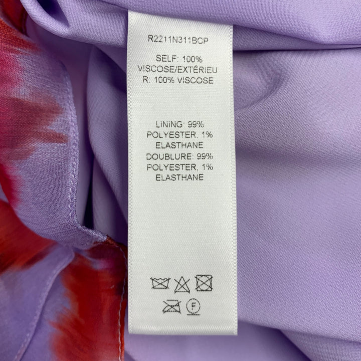 CAROLINA HERRERA Size 2 Purple Red Viscose Abstract Floral Ruffle Midi Skirt