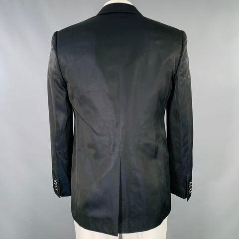 CARLO PIGNATELLI Size 42 Long Black Blue Tornasol Acetate Sport Coat
