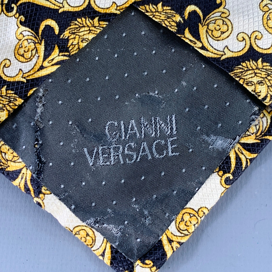 GIANNI VERSACE Black Gold Medusa Heads Silk Tie