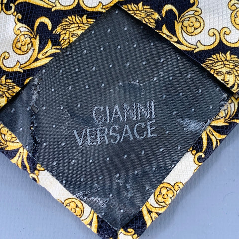 GIANNI VERSACE Black Gold Medusa Heads Silk Tie