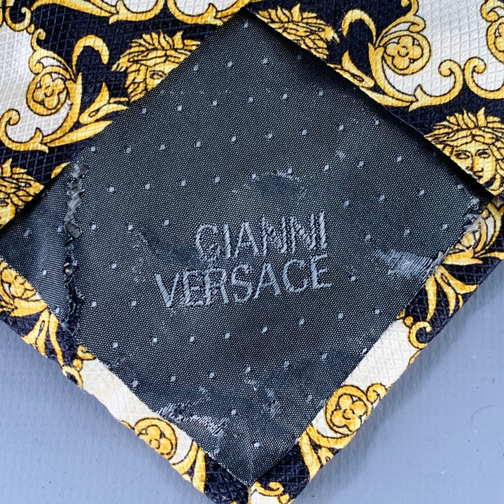 GIANNI VERSACE Black Gold Medusa Heads Silk Tie