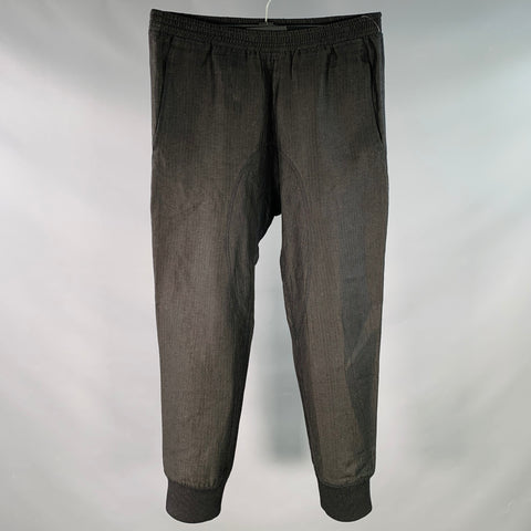 NEIL BARRETT Size S Black Herringbone Virgin Wool Elastic Waistband Casual Pants
