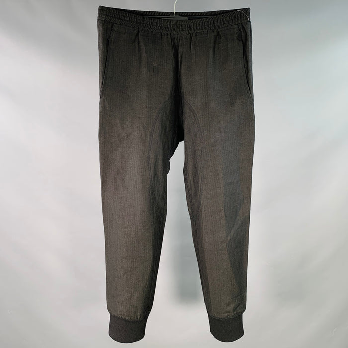NEIL BARRETT Size S Black Herringbone Virgin Wool Elastic Waistband Casual Pants