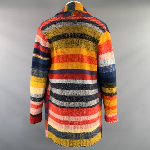 THE ELDER STATESMAN Size M Orange Yellow & Blue Stripe Cashmere Cardigan