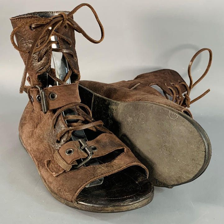 MARSELL Size 7.5 Brown Leather Gladiator Lace-Up Boots