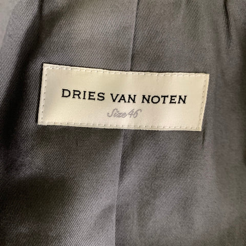 DRIES VAN NOTEN Chest Size 36 Grey Solid Cotton Notch Lapel Sport Coat