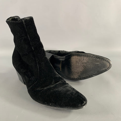SAINT LAURENT Size 8 Black Velvet Chelsea Boots