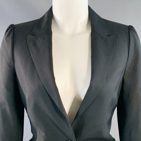 BURBERRY LONDON Size 4 Black Virgin Wool Blend Slim Fit Jacket Blazer