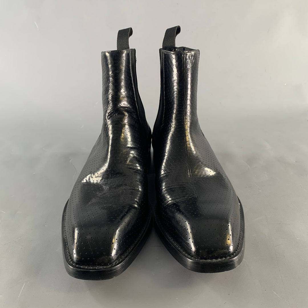 PAUL SMITH Size 9 Black Perforated Leather Ankle Boots