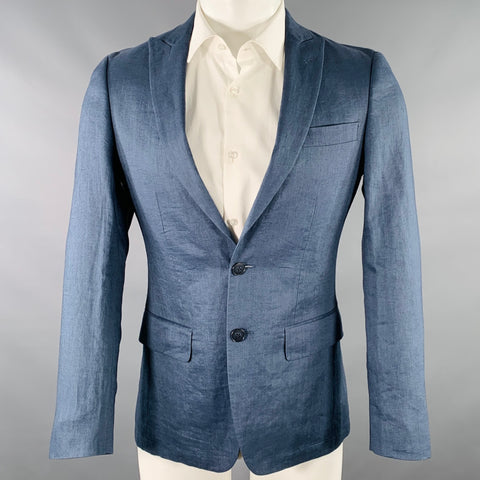 JOHN VARVATOS * U.S.A. Veste de sport en lin bleu à revers en pointe, taille 36 Regular