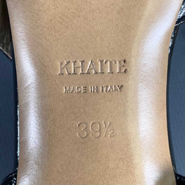 KHAITE Size 9.5 Marfa Black Gold Leather Crinkled Chain Slingback Pumps