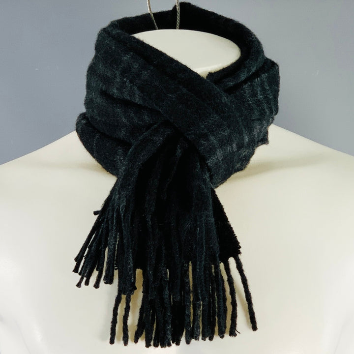 BURBERRY LONDON Grey Charcoal Plaid Cashmere Fringe Scarf