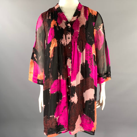 DIANE VON FURSTENBERG Size 14 Fuchsia Orange Silk Floral Shift Dress