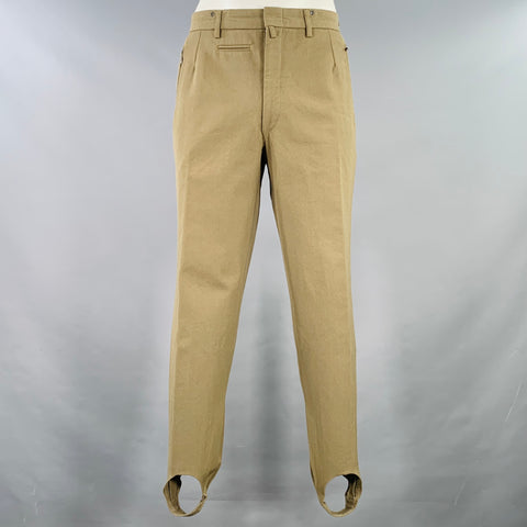 Pantalon décontracté style Jodhpur en twill de laine vierge mélangée, vert olive, Taille 35 VINTAGE