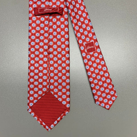 BRIONI Red White Floral Silk Tie