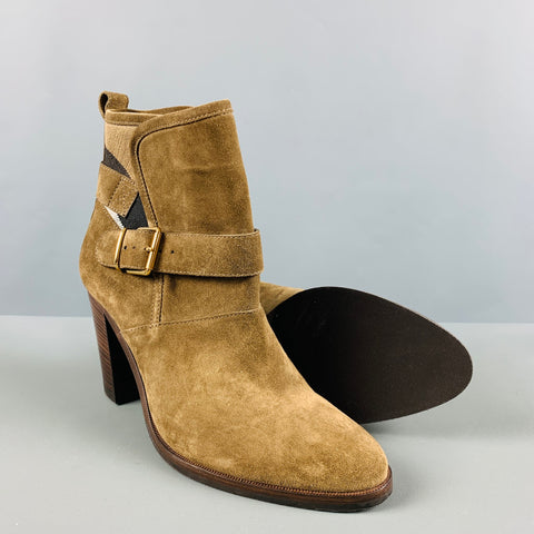 BURBERRY Talla 11 Botas de tacón grueso de ante marrón