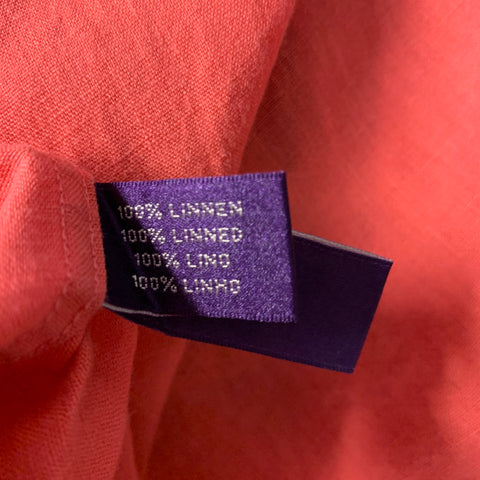 RALPH LAUREN PURPLE LABEL Size L Orange Coral Linen Button Up Long Sleeve Shirt