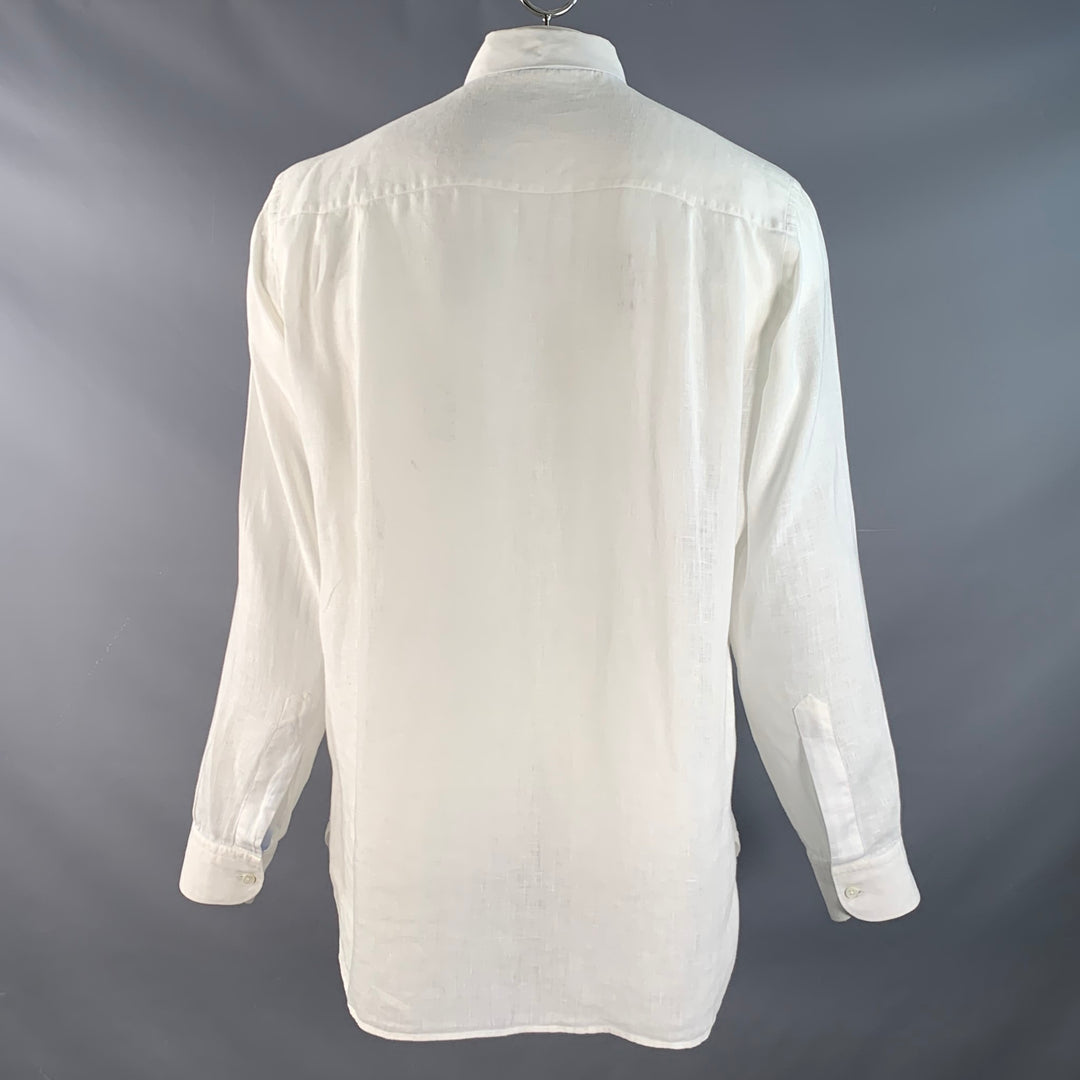 ERMENEGILDO ZEGNA Size XL White Linen Long Sleeve Shirt