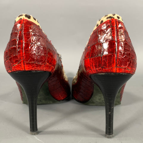 DONALD J PLINER Size 9 Red Tan Leather 12 CAB 9 M Embossed Pointed Toe Pumps