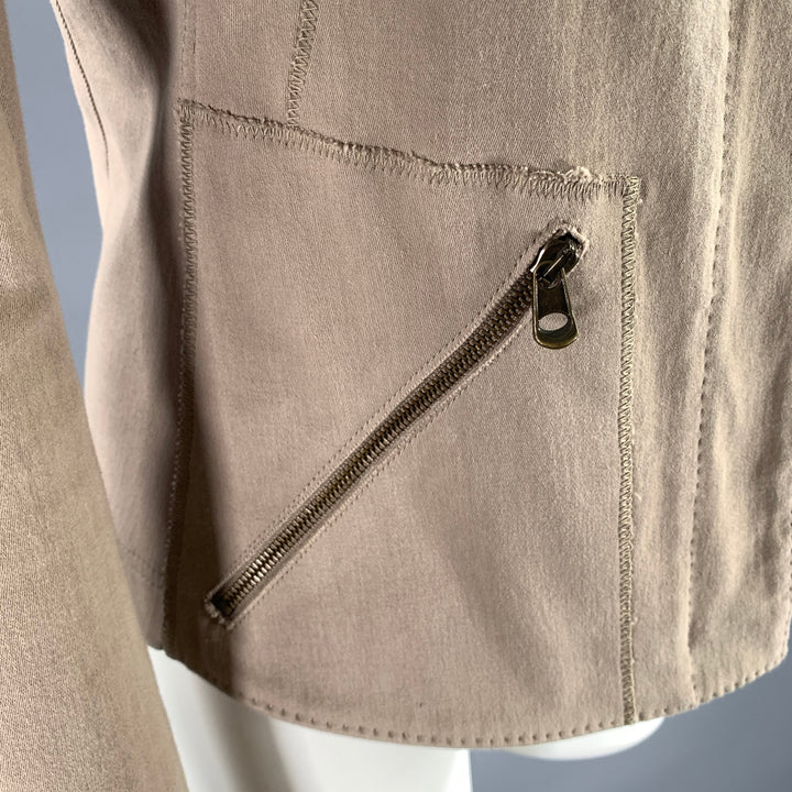 DONNA KARAN Size 8 Beige Cotton Blend Mock Collar Jacket