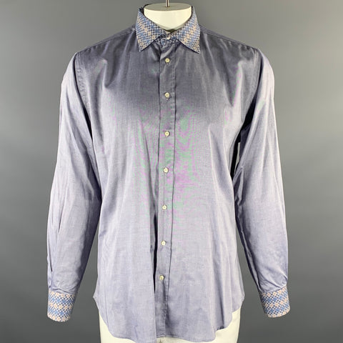 ETRO Size XL Blue Yellow Geometric Pointed Collar Long Sleeve Shirt
