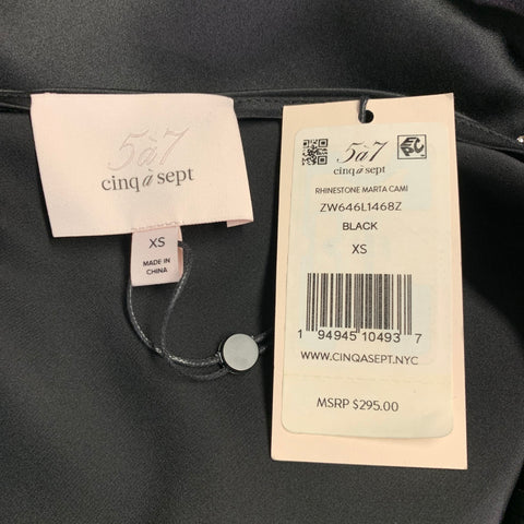 CINQ a' SEPT Size XS Marta Cami Black Rhinestones Silk Satin Dress Top