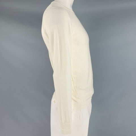 MANUEL RITZ Taille L Pull à col rond en coton tricoté texturé crème