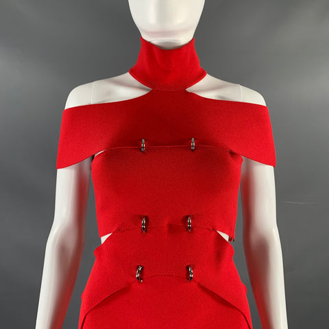 ALEXANDER MCQUEEN Size S Red Viscose Blend Cut Out Long Gown