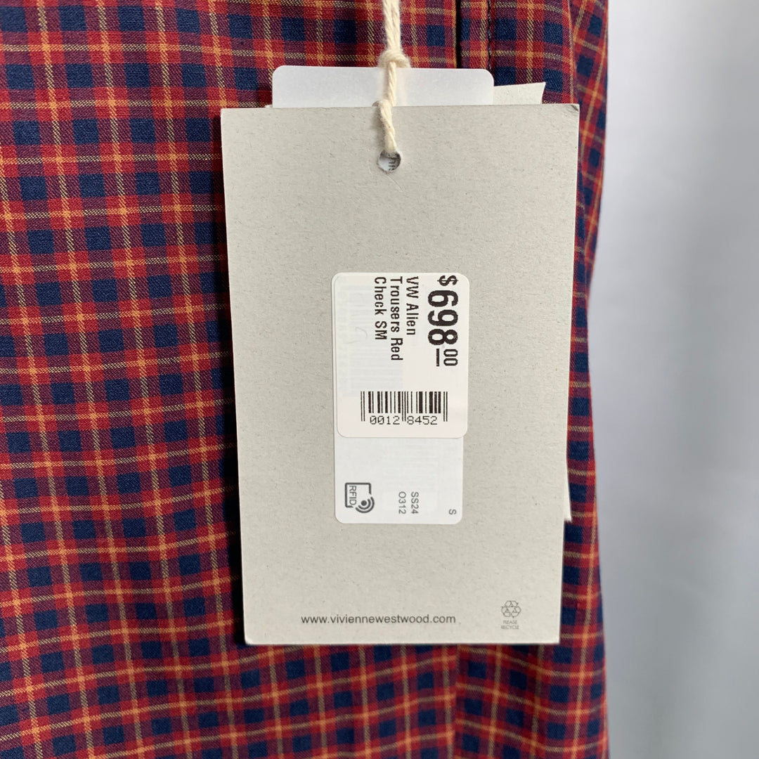 VIVIENNE WESTWOOD Size S Alien Burgundy Navy Checkered Cotton Button Fly Dress Pants