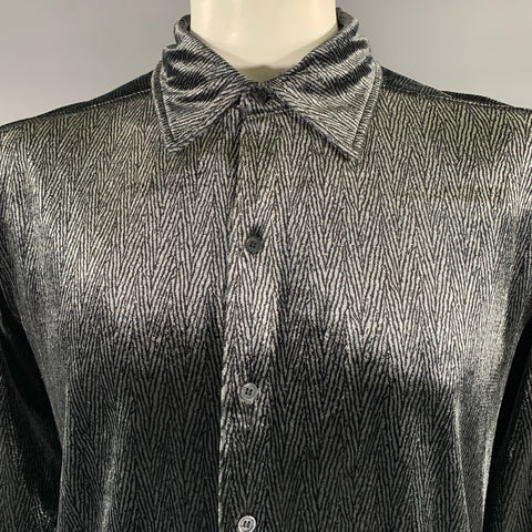 KENNETH COLE Size L Grey Black Zebra Polyester Blend Long Sleeve Shirt