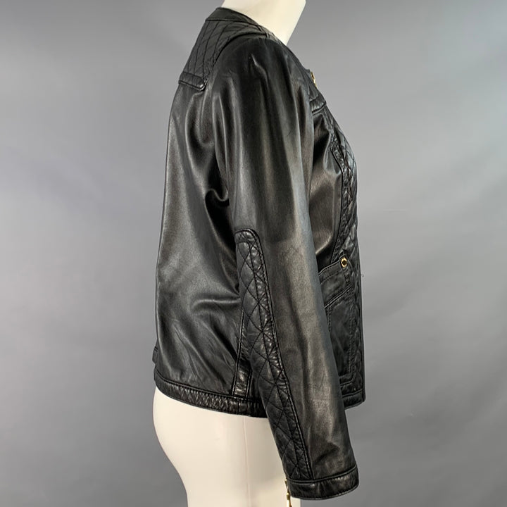 TORY BURCH Size M Black Leather Quilted Zip Up Jacket