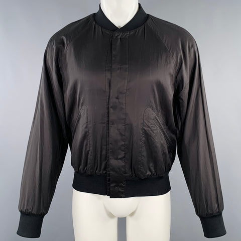 3.1 PHILLIP LIM Size M Black Blue Stripe Satin Bomber Jacket