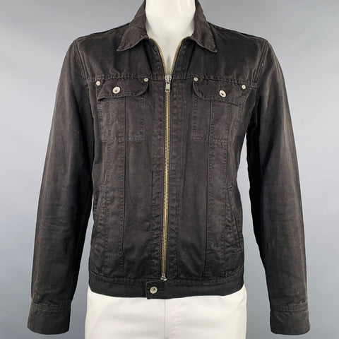 JOHN VARVATOS * U.S.A. Size L Black Cotton Linen Trucker Jacket