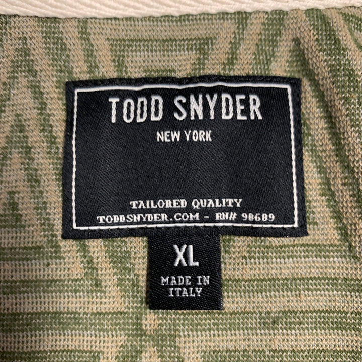 TODD SNYDER Size XL Green Taupe Triangle Cotton Blend Short Sleeve Shirt