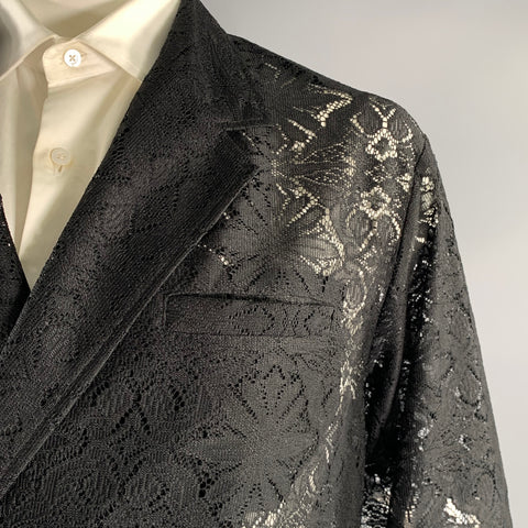HARE Chest Size 42 Black Lace Polyester Notch Lapel Sport Coat