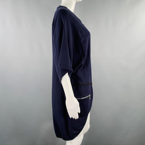 DRIES VAN NOTEN Size XS Navy Black Cotton Contrast Stitch Asymmetrical Dress