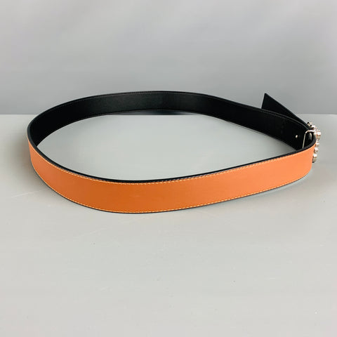 LOEWE Size 44 Black Tan Reversible Leather Belt