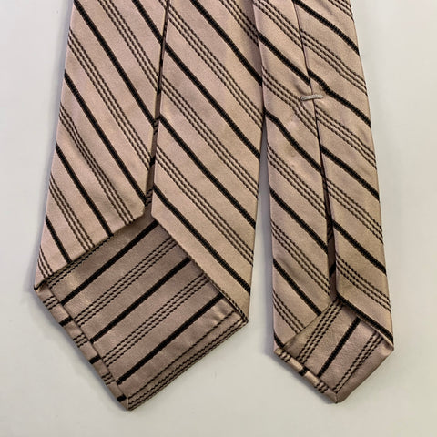 BVLGARI Light Pink Black Diagonal Stripe Silk Tie