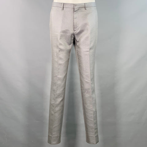 CALVIN KLEIN COLLECTION Size 40 Grey Metallic Cotton Blend Peak Lapel Suit